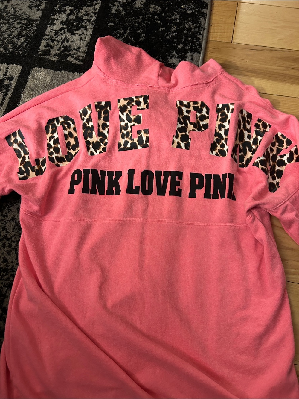 PINK Victoria's Secret Hot Pink Pullover with Leopard Logo